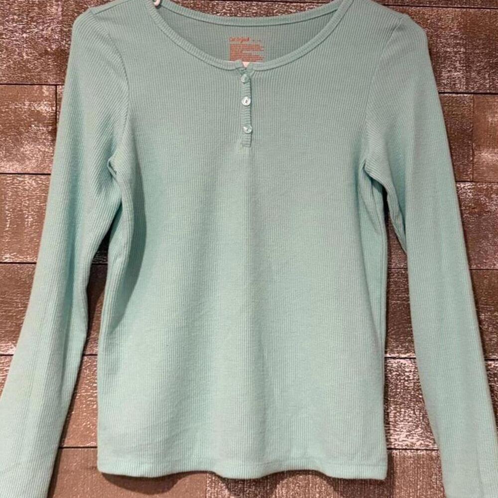 Girls' Long Sleeve Waffle Knit Henley T-Shirt - Cat‎ & Jack™ Aqua Blue XL
